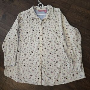 Woman Within Cream Corduroy Floral Button Down Womens Shirt Size XXL